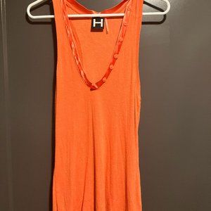 Women's V Neck Orange Tank Top, Size Medium